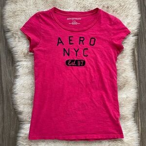 Y2K Aeropostale Hot Pink Navy Velvet Logo Tee